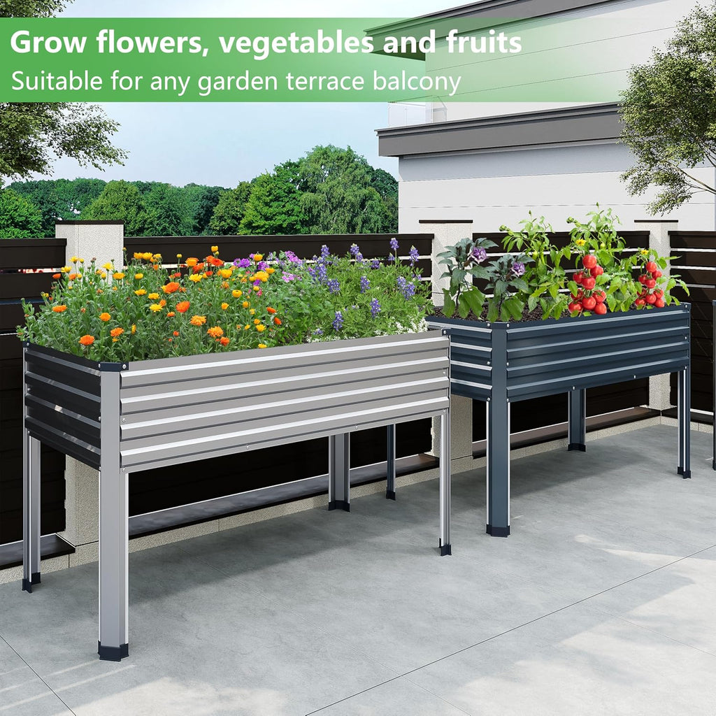 Galvanized Raised Garden Bed with Legs,2PCS 48×24×30in Elevated Planter Box for Backyard,Outdoor Garden, Patio