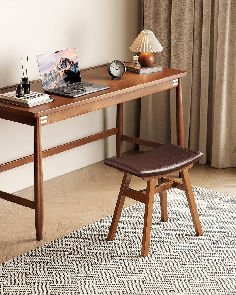 Solid Wood Vanity Stool Chair with Leather Cushion, Comfortable Makeup Vanity Stool, Small Stool for Vanity Use