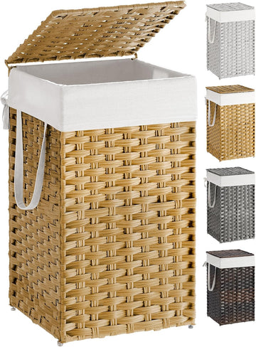 Laundry Hamper with Lid, 17.2 Gallon (65 L) Synthetic Rattan Clothes Laundry Basket with Lid and Handles, Foldable