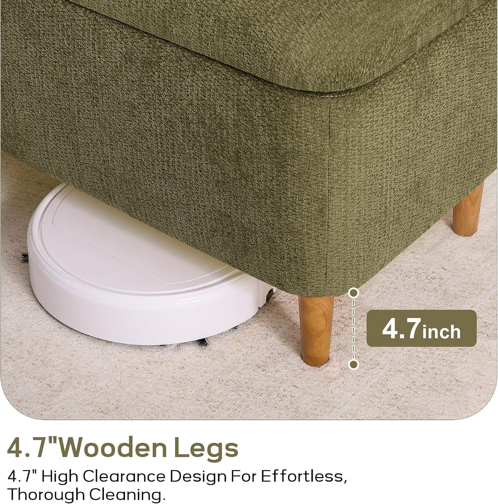 39.4" Ottoman with Storage Upholstered Storage Bench | Modern Fabric End of Bed Bench Footstool with Wooden Legs