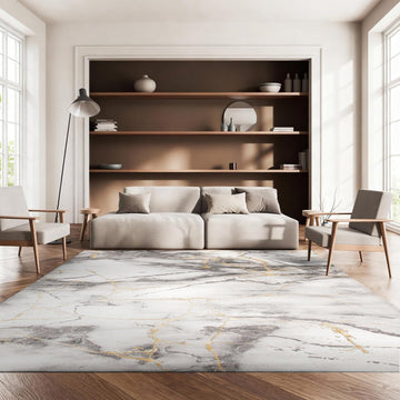 Area Rug - Craft Collection - Large - Grey & Gold, Modern Abstract Design, Non-Shedding & Easy Cleaning, Ideal