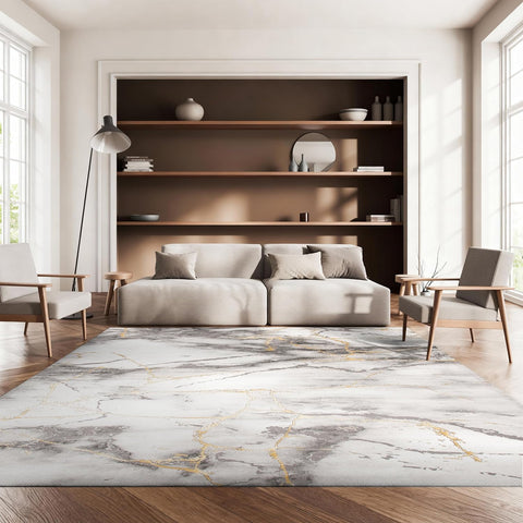Craft Collection Area Rug - 8' x 10', Grey & Gold, Modern Abstract Design, Non-Shedding & Easy Care