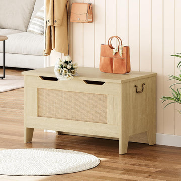 Farmhouse Storage Bench with Seat, 39.4" Wooden Storage Chest with Lid and Safety Hinge, Blanket and Shoe Organizer