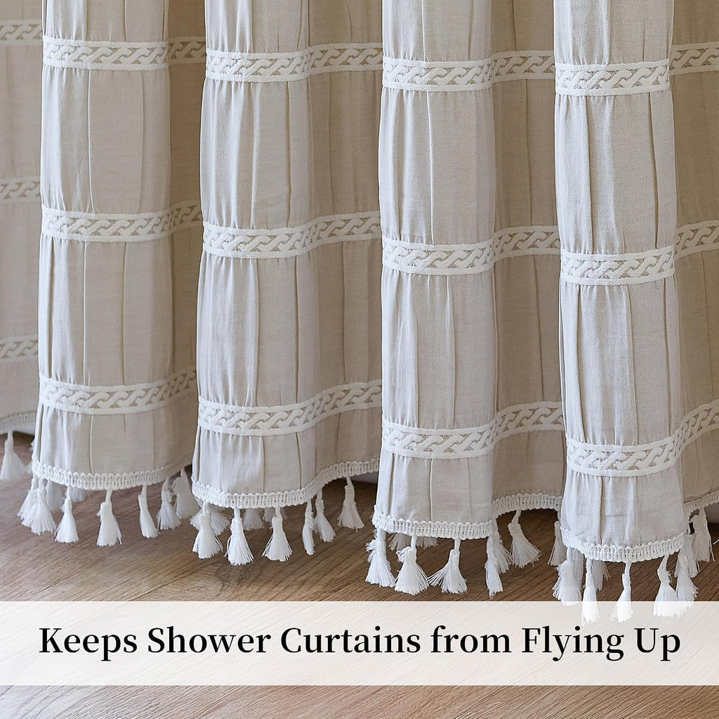 Cream Shower Curtain Fabric Rustic Shower Curtain Farmhouse Striped Cotton Blend Thick Boho Shower Curtains for