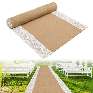 20Ftx36 in Natural Burlap Wedding Aisle Runner, Jute Weddings Runway Carpet
