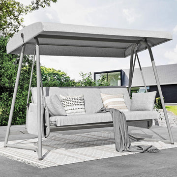3-4 Person Oversized Outdoor Porch Swing with Adjustable Backrest Canopy,2-in-1 Swing Bed 800 lbs Capacity,Patio