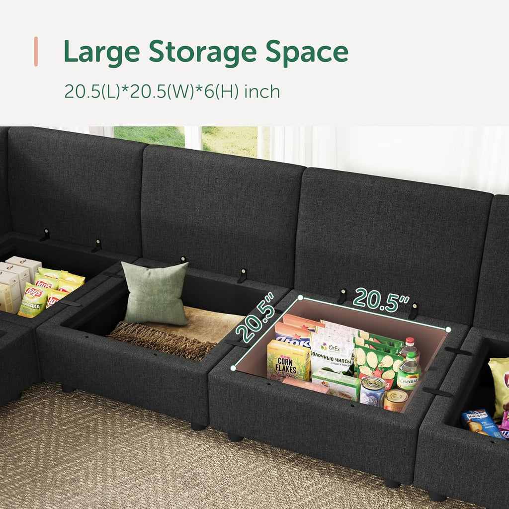 Modular Sectional Couch L Shaped Sectional Sofa with Storage, Convertible Couches - Linen Grey