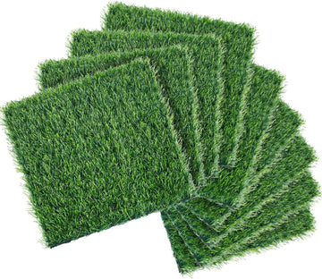 Artificial Grass Interlocking Deck Tiles 9 Pack 12"x12" Fake Turf Grass Outdoor Tiles with Drainage Holes Waterproof