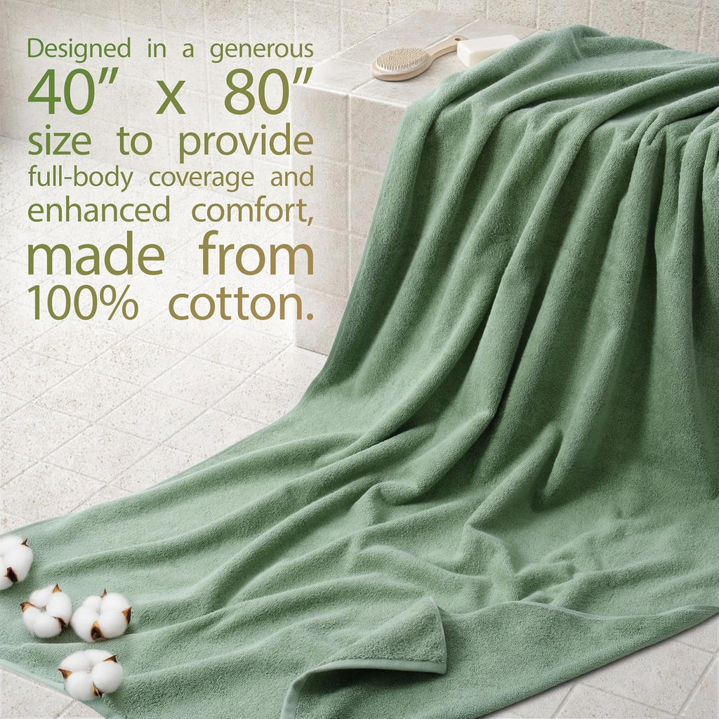 100% Cotton Turkish Towel, Soft Absorbent Quick Dry, 40x80 Oversized Bath Sheet Towel, Sage Green