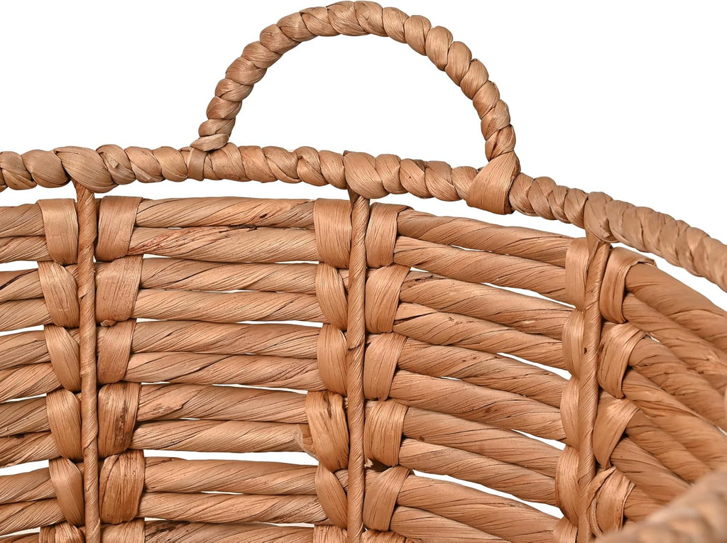 Laurel Hand-Woven Abaca Storage Basket 19", Natural/Black | Wicker Seagrass Container with Handles for Decoration