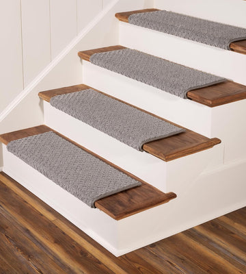 Carpet Stair Treads - Anti Slip Indoor Stair Mats for Wooden Stairs, Style: Bayside Charm Dark Grey, 27" W X 9.75" D