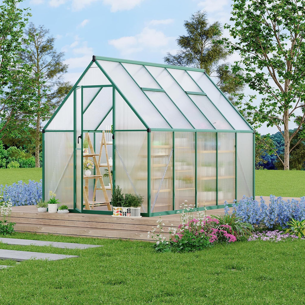 Polycarbonate Greenhouse for Outdoors, Large Walk-InGreenhouse with Quick Setup Structure and Roof Vent, Greenhouse