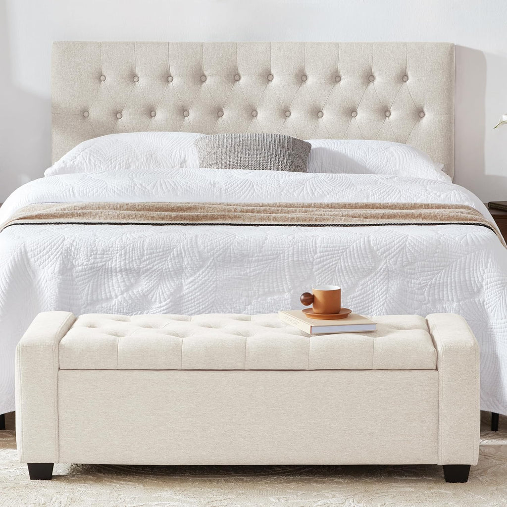 48" Ottoman with Storage, Storage Ottoman Bench with Safety Hinge, Upholstered Entryway Bench with Seating , Holds up