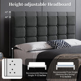 Upholstered Bed Frame, Modern Full Bed Platform with Square Stitched&Button Tufting Headboard Height Adjustable