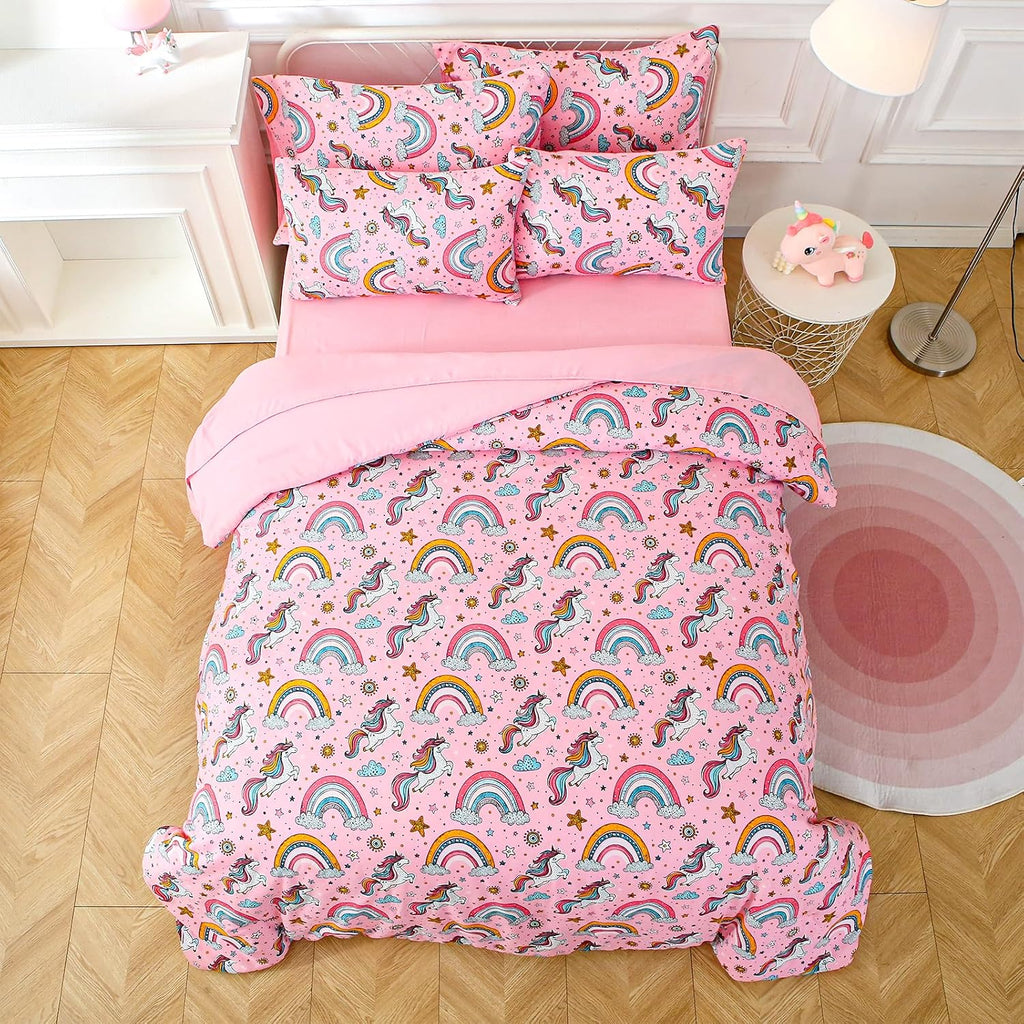 Glow in The Dark Kids Comforter Set, 3 Pieces Pink Unicorn Bedding Set for Boys Girls Teen, 1 Comforter, 1