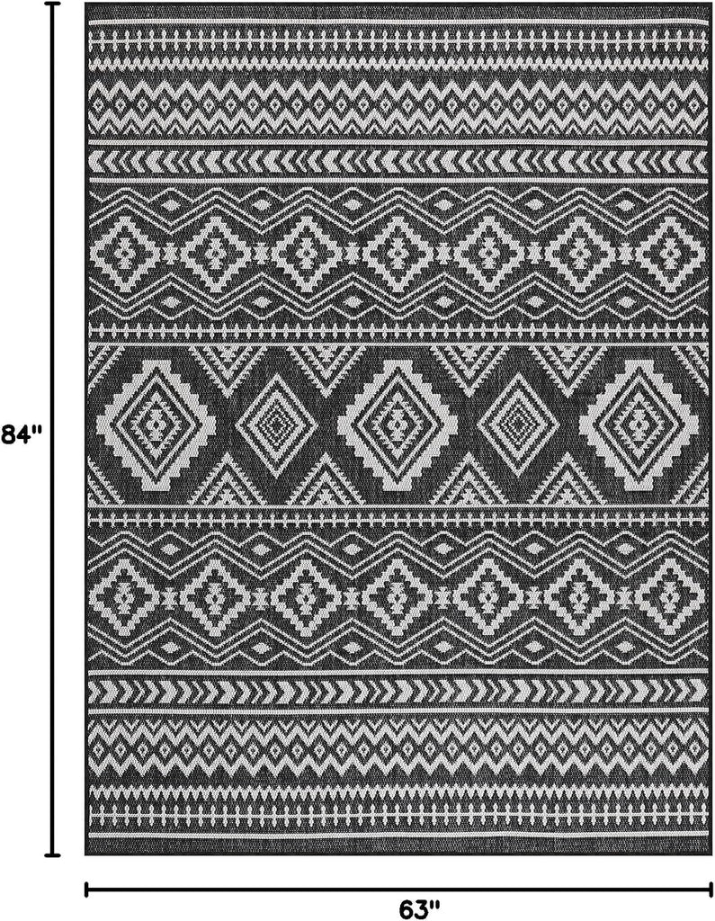 Waikiki Boho Indoor Outdoor Rug 5x7, Washable Outside Carpet, Bohemian Area Rug, Farmhouse Rugs, Aztec Tribal Rug