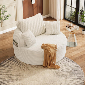 55" Oversized Round Chaise Lounge Chair, Beige White