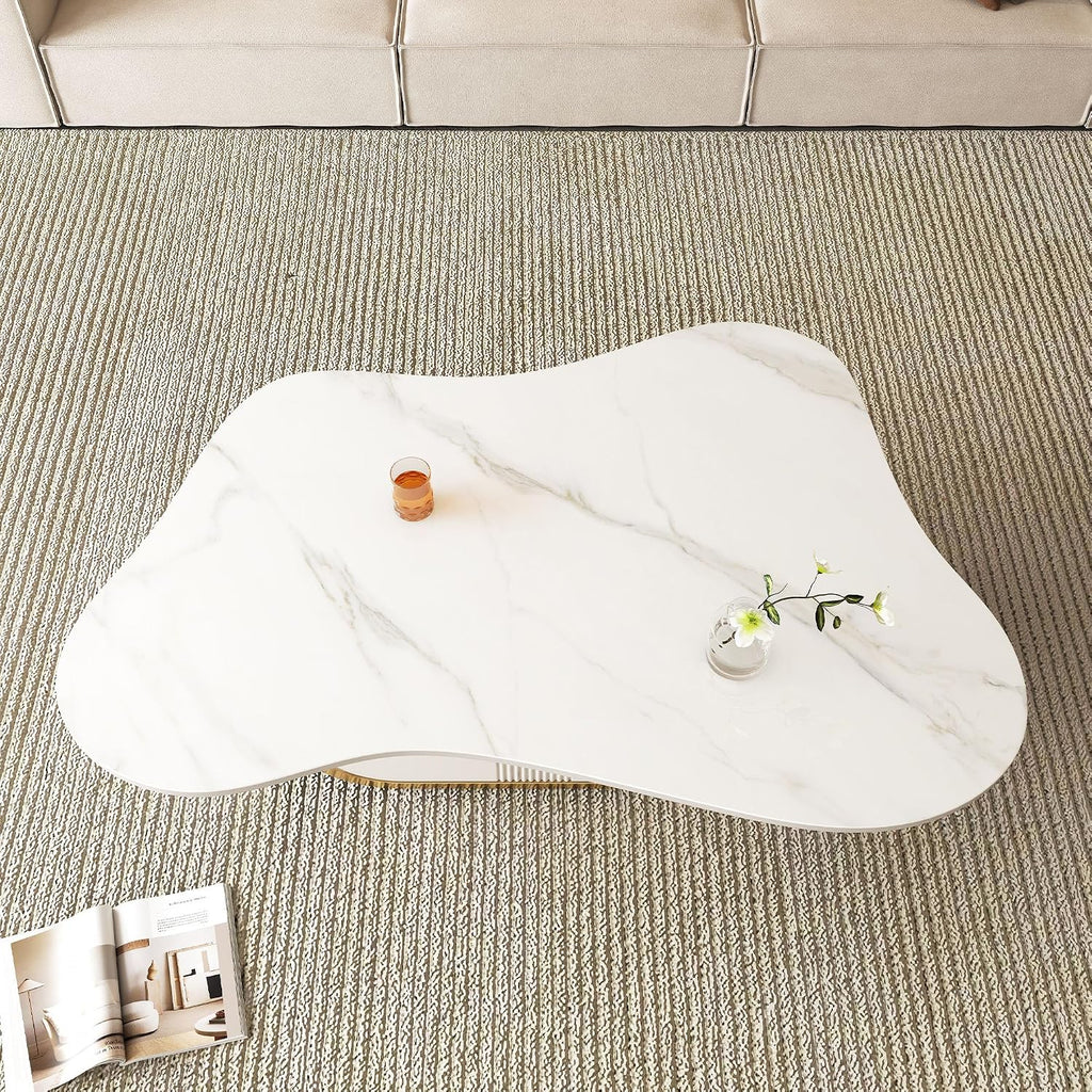 Modern Cloud Coffee Table Luxury Sintered Stone Top Coffee Table with Sculptural Geometric Stainless Steel Base and St
