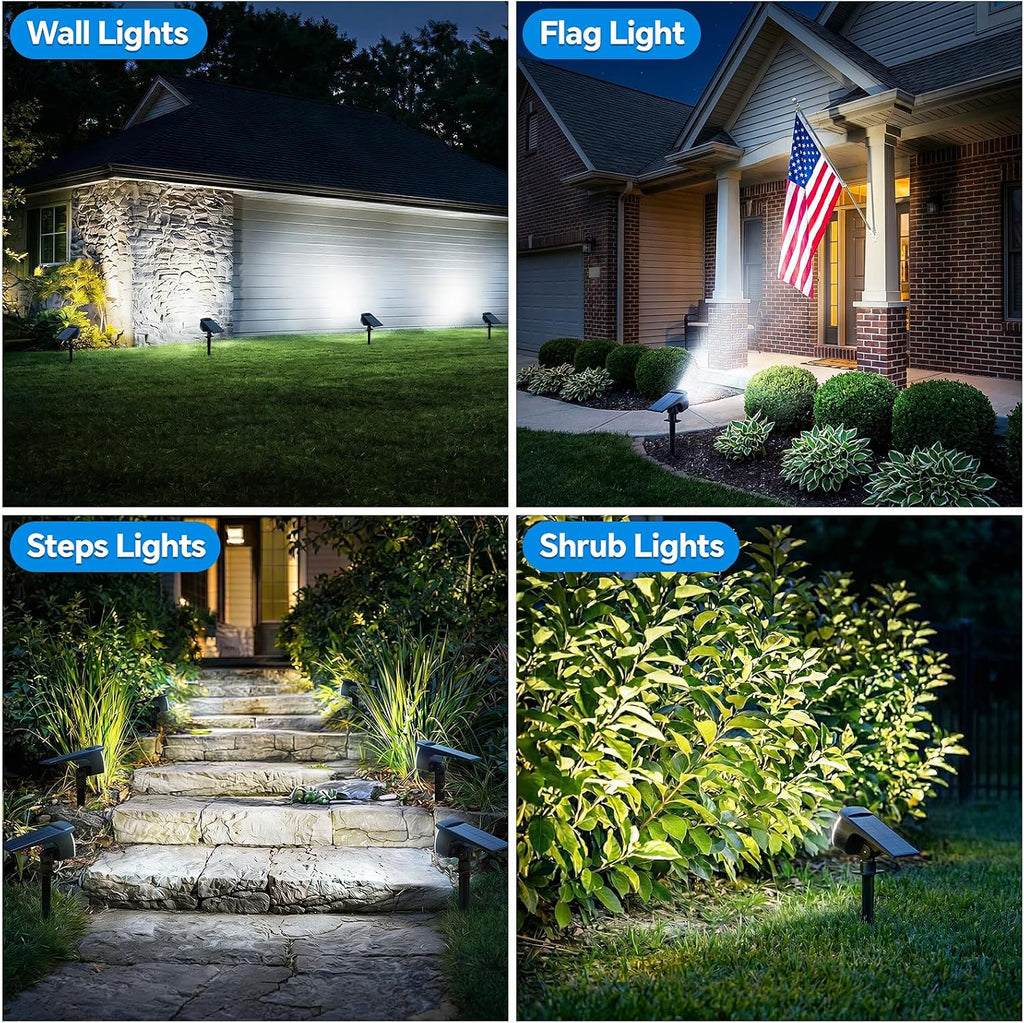 Solar Spot Lights Outdoor, 3 Modes 2-in-1 IP65 Waterproof 4 Pack Spotlights | 58 LED Auto On/Off 120° Adjustable