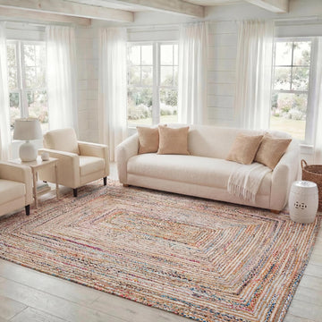 Cape Cod Area Rug 8x10, Jute Braided Large Beige & Multi CAP202B | 1/4" Pile, Indoor Rug, Handwoven, Braided Jute &