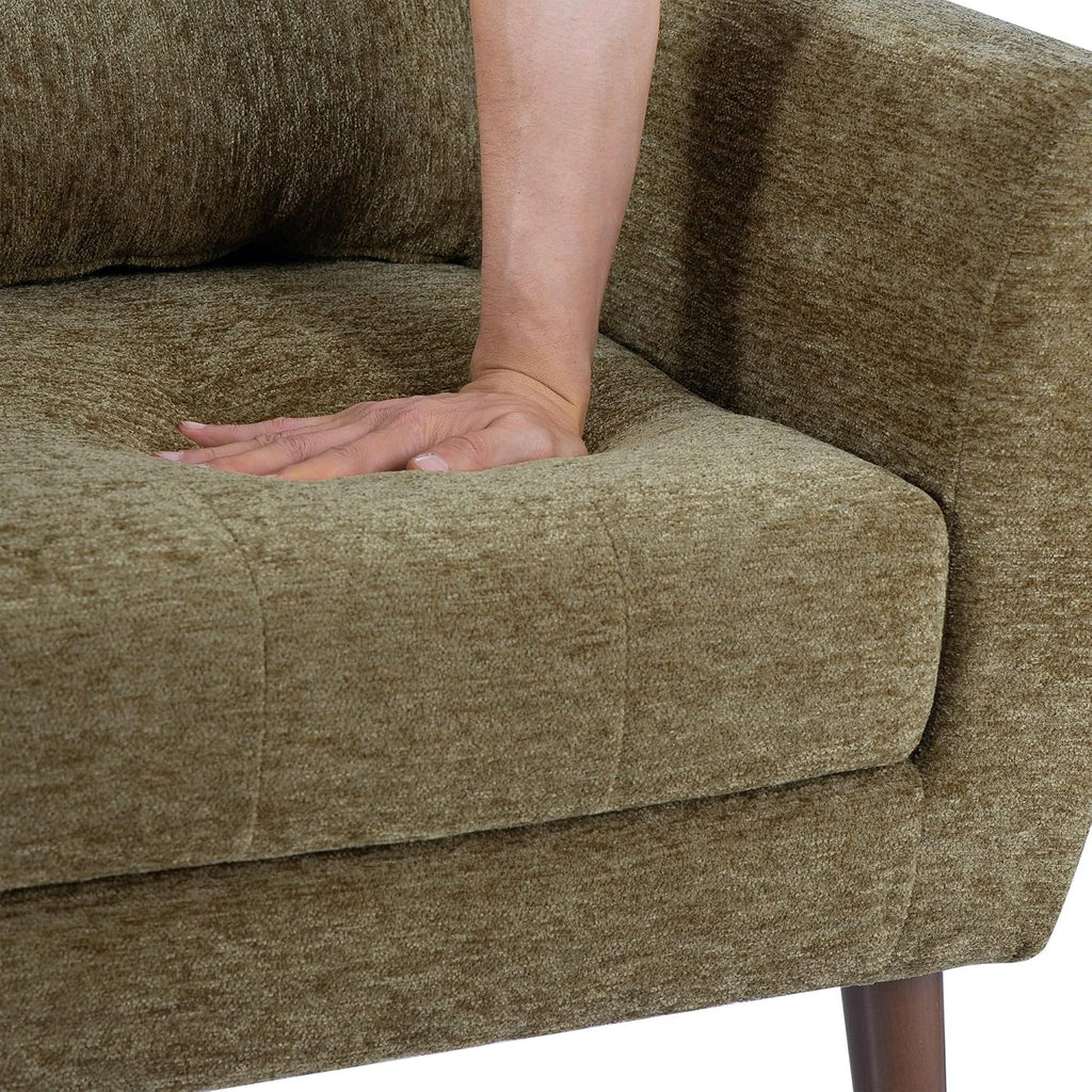 Modern Accent Chair Chenille Armchair with Pillow, Upholstered Arm Chairs with Solid Wood Legs, Soft Padded Lounge