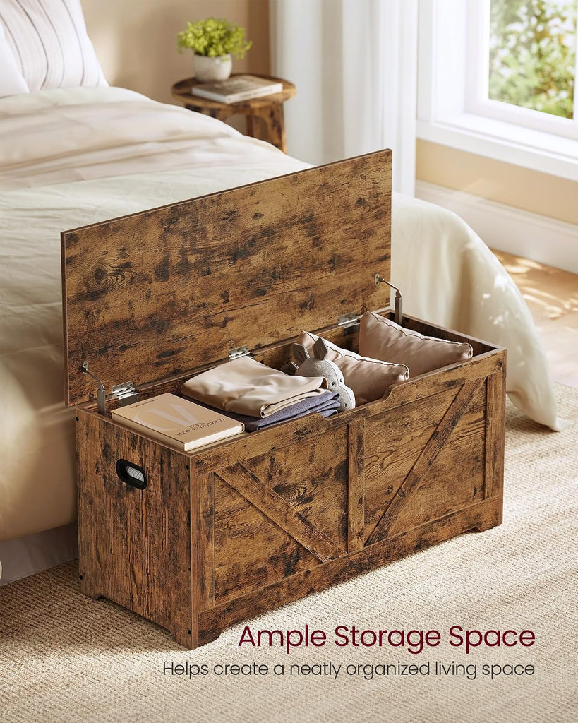 Storage Chest, Storage Trunk with 2 Safety Hinges, Storage Bench, Shoe Bench, Farmhouse Style, 15.7 x 39.4 x 18.1