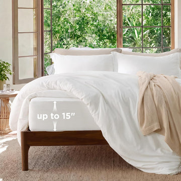 Prewashed Duvet Cover Queen, Cotton-Like Soft Bedding Set, White