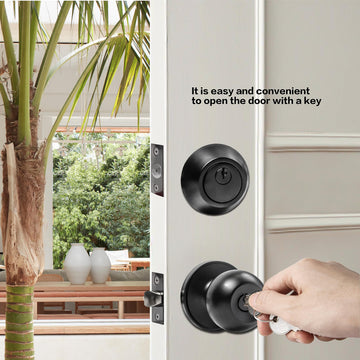 Black Door Knob with Lock and Deadbolt Set, Exterior Front Door Lock Set