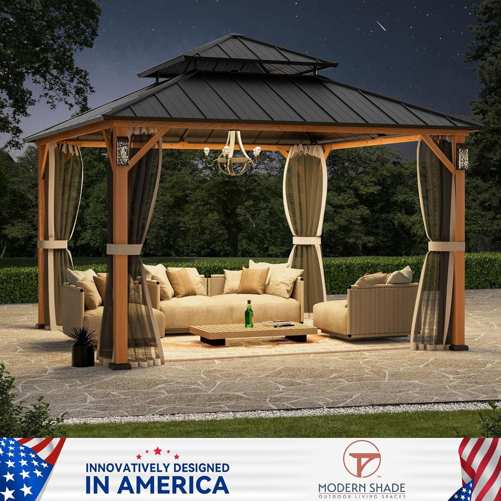 Modern Shade The Horizon Hard Top Gazebo 12' x 12' with 4 LED Lights