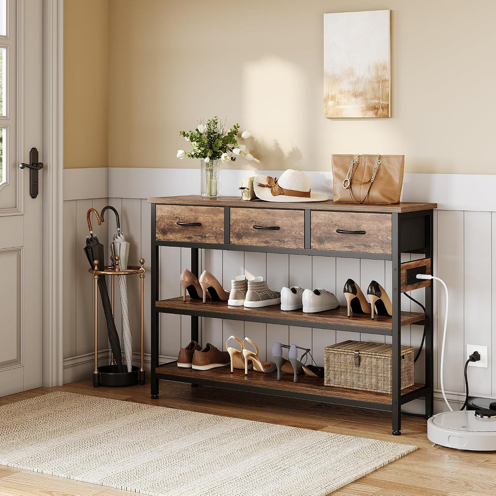 Entryway Table with Outlets, 3 Fabric Drawers, 43 in Console Table | 43.3"W x 11.8"D entry table with 2 outlets, 2