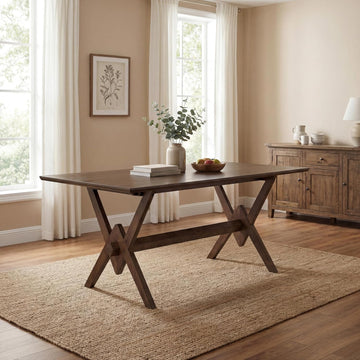 Farmhouse Dining Table for 6, 63 Inch Rectangular Wooden Kitchen Table with Double V Base, Rustic Dining Table with