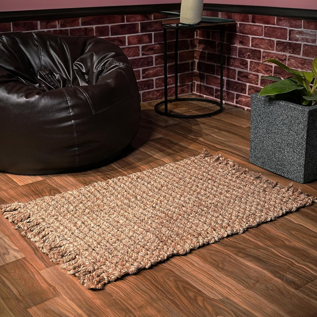 Hand Woven Jute Rug 2'x3' - Natural,Reversible Farmhouse Boho Accent Rustic Rugs