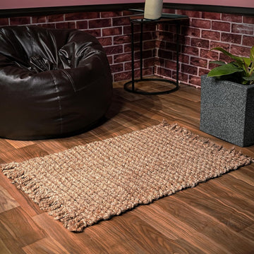 Hand Woven Jute Rug 2'x3' - Natural,Reversible Farmhouse Boho Accent Rustic Rugs