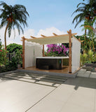 10 x 13 ft Wood Grain Aluminum Pergola with Retractable Canopy & Netting, Outdoor Sun Shade Shelter for Patio, Garden