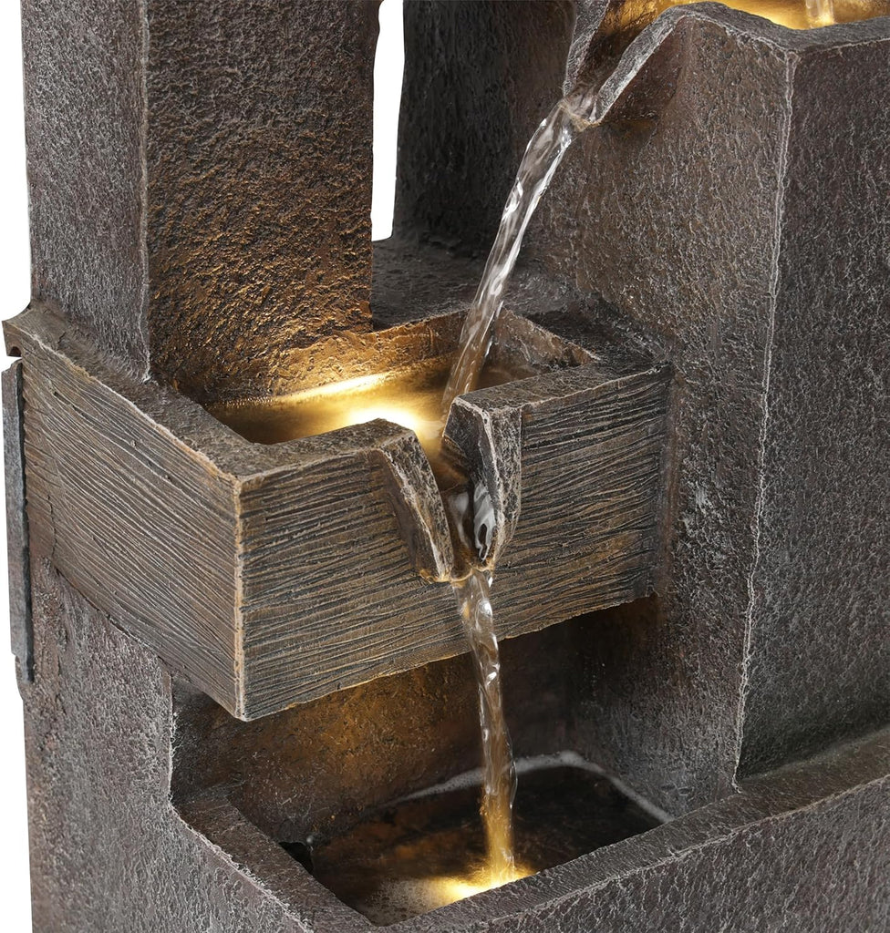 19" Multi-Tier Water Fountain with LED Lights - Cascading Waterfall Feature for Gardens, Patios, Yards, and Home
