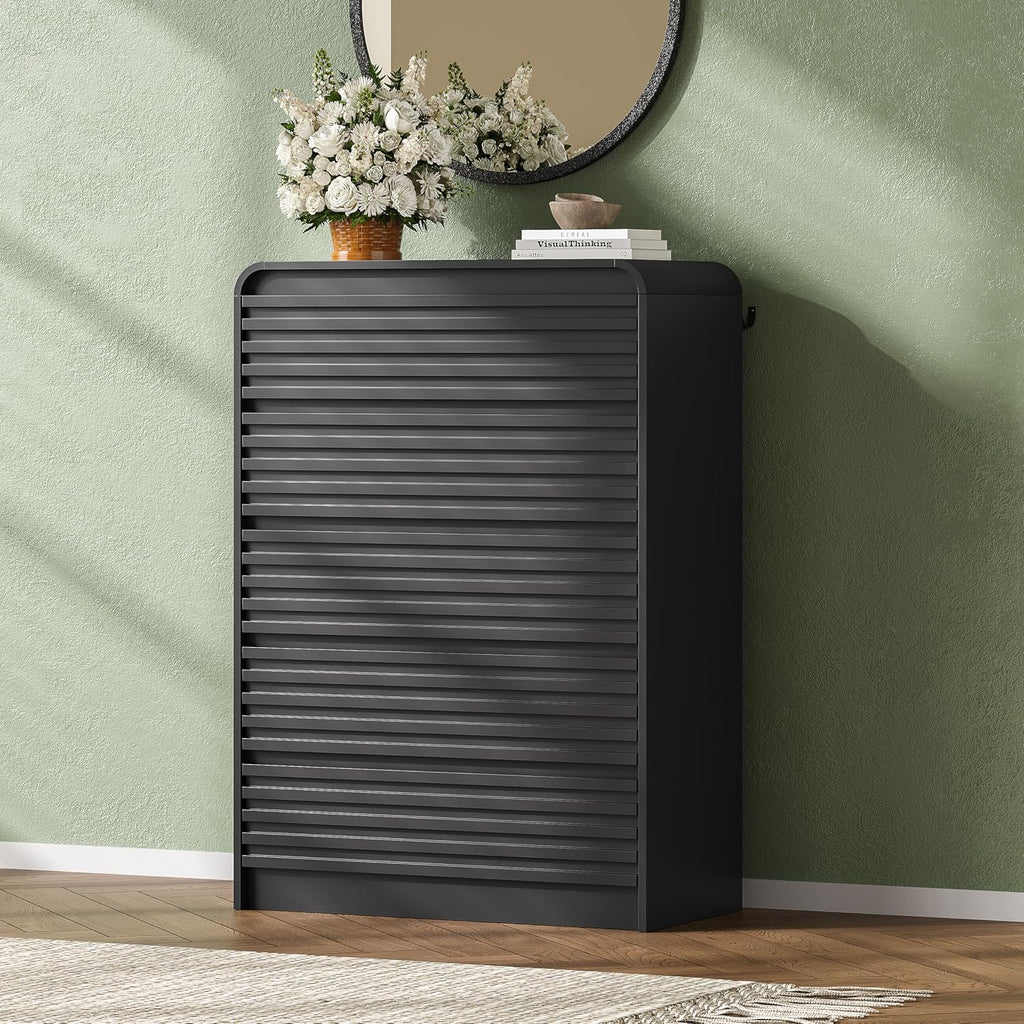 5 Drawer Dresser , 45" Tall Fluted Dresser with Curved Edge and Ergonomic Handleless, Large Wooden Clothes Storage