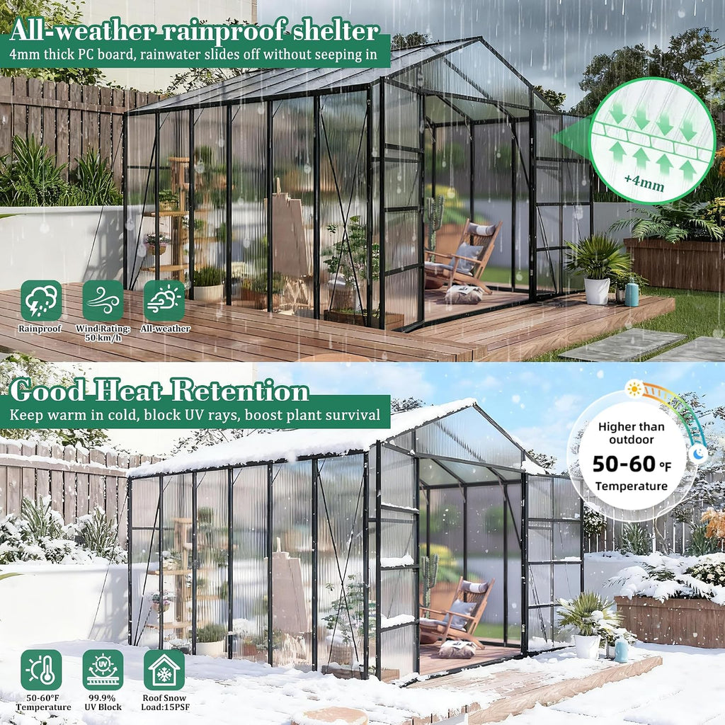 86" H Extra Tall Polycarbonate Greenhouse Kit Backyard Garden, Heavy Duty Aluminum Frame Plant Green House with
