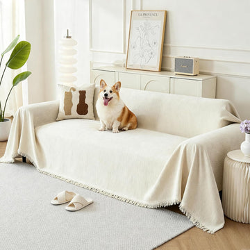 Couch Cover for Dogs, Boho Sofa Covers for 3 Cushion Couch, Chenille Sofa Slipcover for Pets Washable, L-Shape