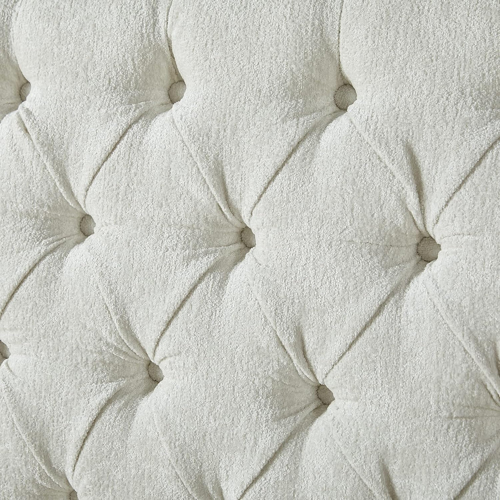 Queen Platform Bed Frame, Chenille Upholstered Sleigh Bed with Scroll Wingback Headboard & Footboard/Button Tufted/No