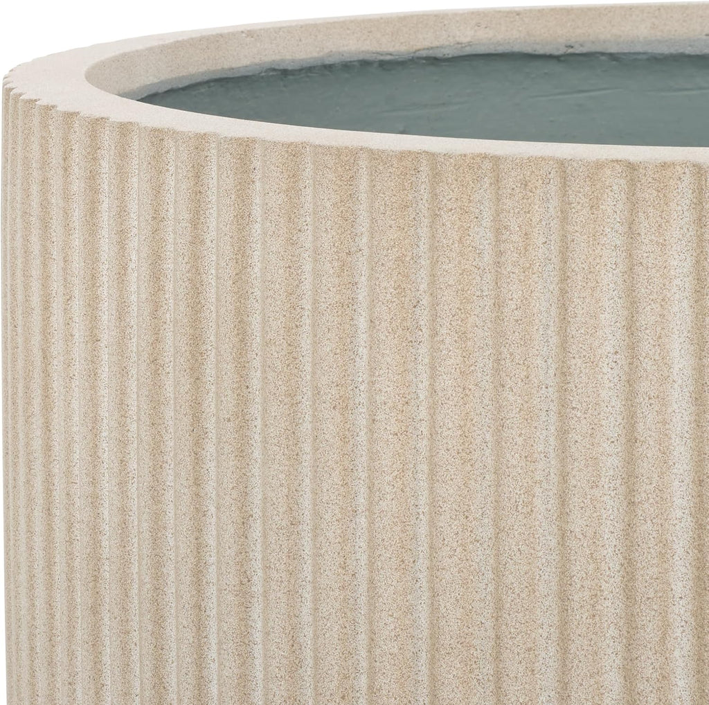 Outdoor - Lucca Large Planter Pot - Beige Cement Ficonstone with Drainage Hole - Frost Resistant Garden Planter