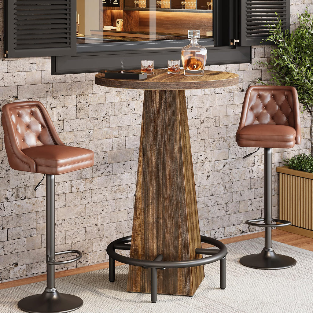 Bistro Pub Table, 37.4" High Round Bar Table for Small Bars, Brown