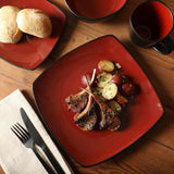 Soho Lounge Square 16-Piece Dinnerware Set, Service for 4, Reactive Glaze Stoneware Plates and Bowls, Modern Dishes