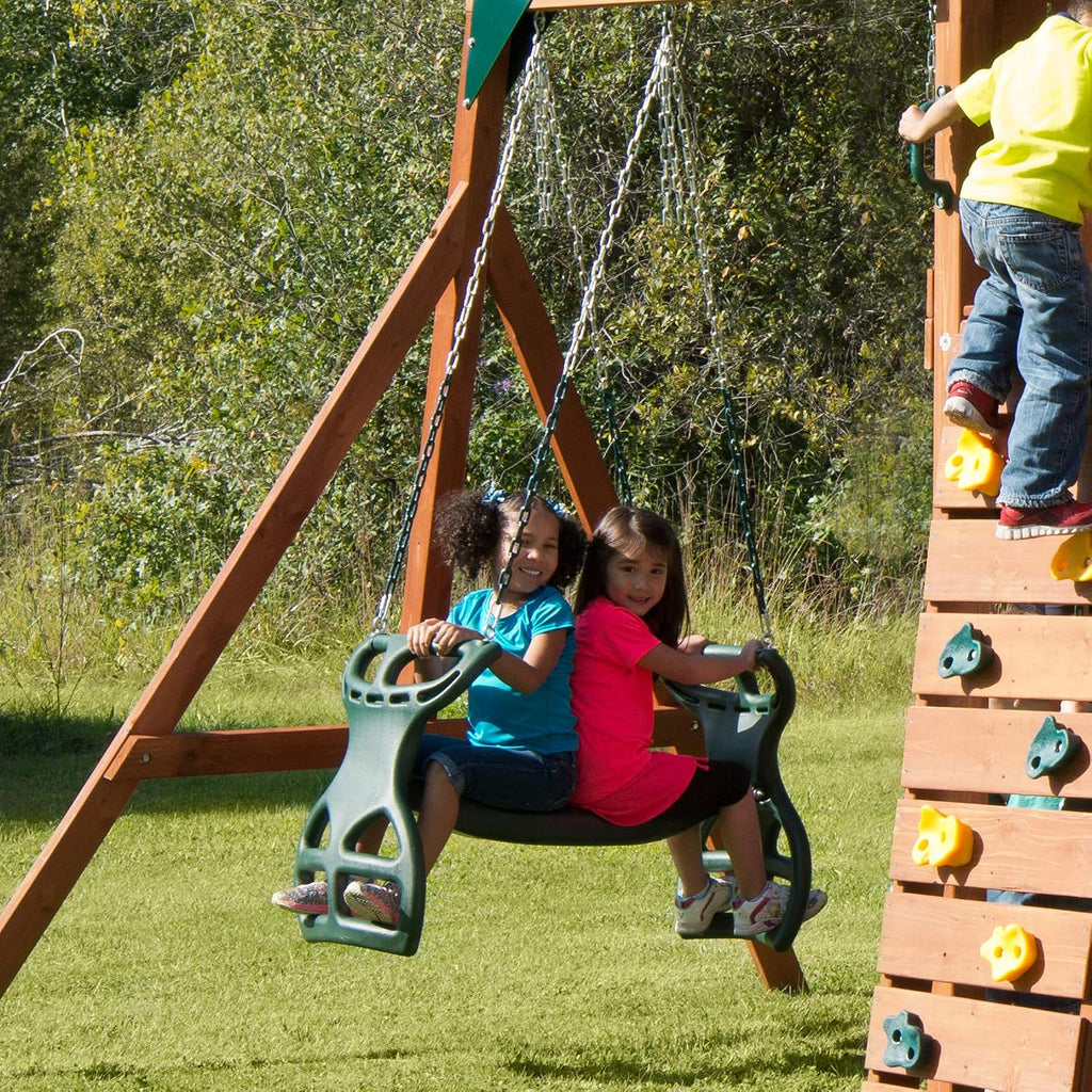 04-0037-G Dual Ride Glider Back-to-Back Tandem Swing, Green, Green Plastic Coated Chains, Multi-Child Swing