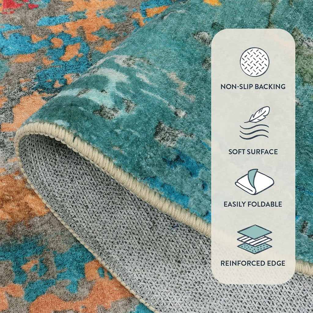 Modern Abstract Area Rugs 5x7, Large Washable Rugs Bedroom Non Slip, Colorful Indoor Floor Carpet Apartment Dorm Kids
