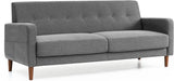 Mellow Adair Mid-Century Modern Sofa Couch with Armrest Pockets, Tufted Linen Fabric, Dark Heather Grey