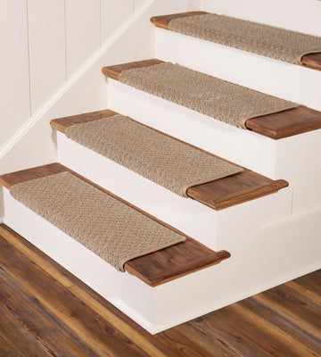 TM Rounded Bullnose Carpet - Anti Slip Indoor Stair Mats for Wooden Stairs, Style: Bayside Charm, Wood Grain 27" W X