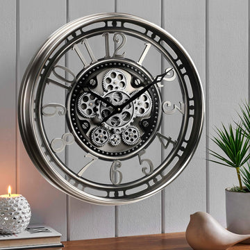 Inch Large Moving Gear Wall Clock,Industrial Steampunk Decor,Decorative Wall Clock for Modern Farmhouse Living Room Decor,Gunmetal...