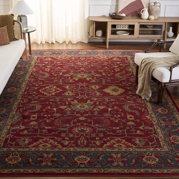 Mahal Collection Area Rug - 9' x 12', Red & Navy, Traditional Oriental Design, Non-Shedding & Easy Care, Ideal for