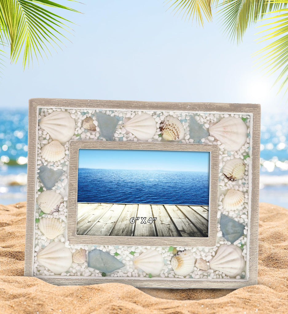 Oceanic Seashell Picture Frame 6x4 with Wooden Finish