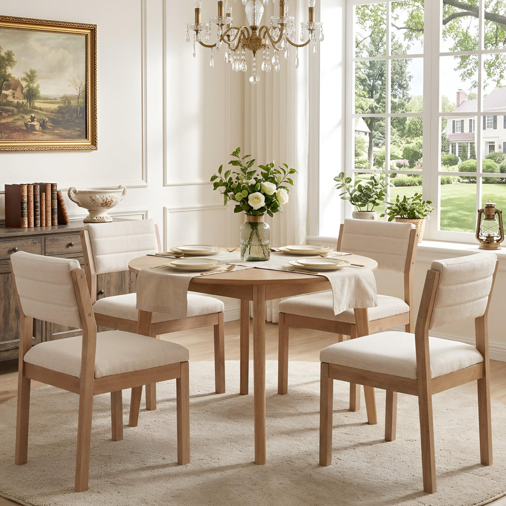 Linen Dining Chairs Set of 4, Comfortable Upholstered Kitchen Chairs with Wood Legs, Mid Century Modern Kitchen Chair
